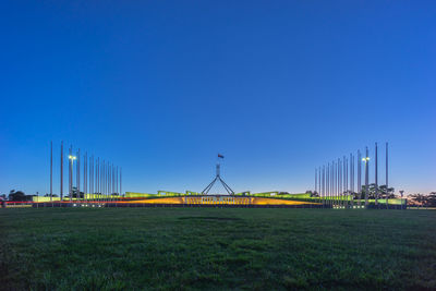 View of landscape against clear blue sky