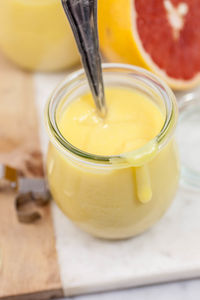 Close-up of drink in jar on table