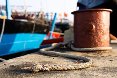 Close-up of rope on beach