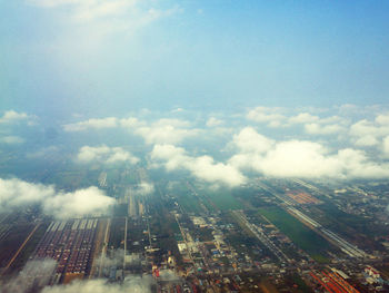 High angle view of city against sky