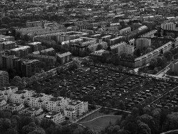 High angle view of buildings in city