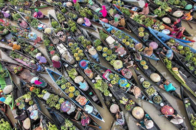 Full frame shot of food in boats for sale at market on river
