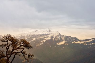 Scenic view of snowcapped mountains against sky