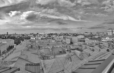 High angle view of buildings in city