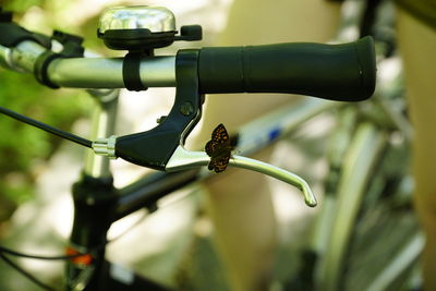 Close-up of caterpillar on bicycle