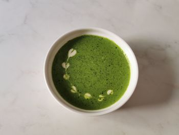 Directly above shot of tea in bowl on table