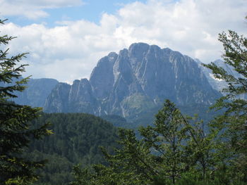 Scenic view of mountains against cloudy sky