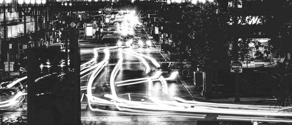 Light trails on road at night