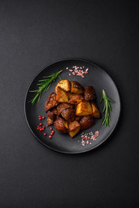 High angle view of food in plate on table