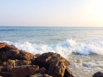 Scenic view of sea against clear sky