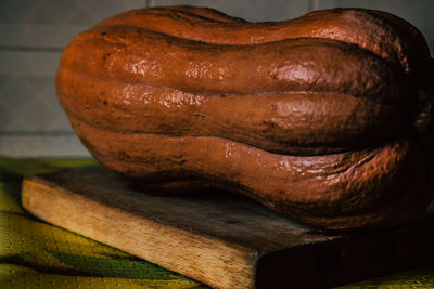 High angle view of bread on cutting board