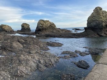 Rocks on shore against sky