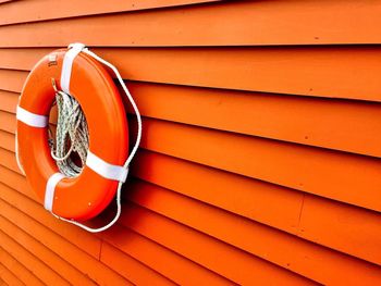 High angle view of orange umbrella