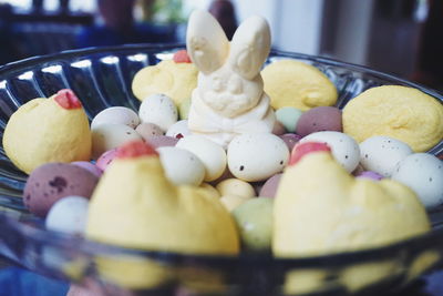 Close-up of fresh sweets in glass bowl