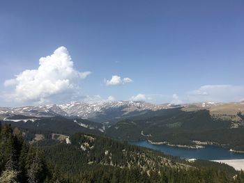 Scenic view of landscape and mountains against sky