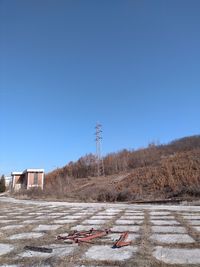 Scenic view of field against clear blue sky