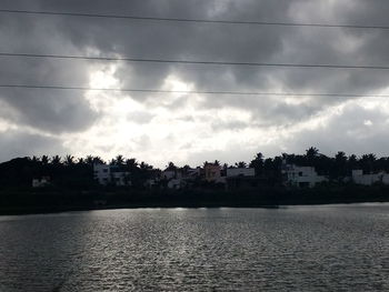 Scenic view of river with buildings in background