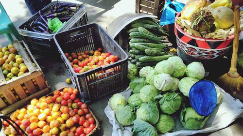 High angle view of vegetables for sale at supermarket