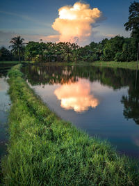 Scenic view of lake against sky during sunset