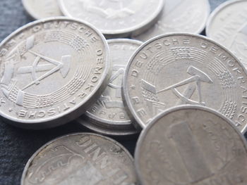 Close-up of coins on table