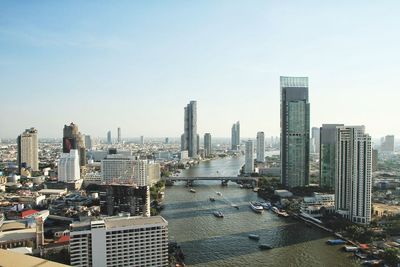 Bangkok thailand high angle view over looking the chao phraya river