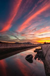 Scenic view of lake against sky during sunset