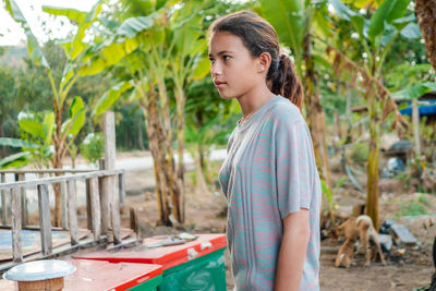 Beautiful girl, model, asian white teen, gardening, forest, nature, thailand