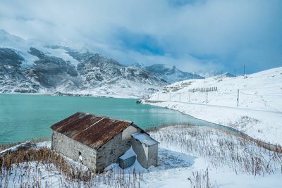 Scenic view of snow covered mountains