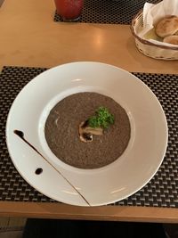 High angle view of food in plate on table