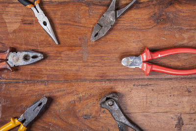 High angle view of tools on table