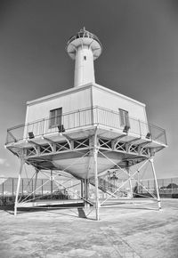 Low angle view of lighthouse against clear sky