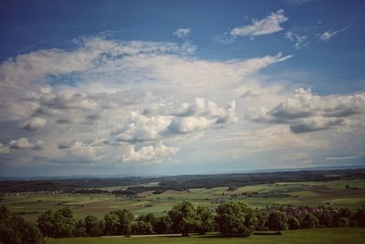 Scenic view of field against cloudy sky