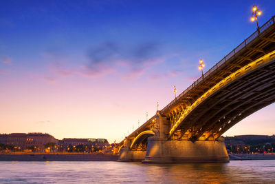 Bridge over river at sunset