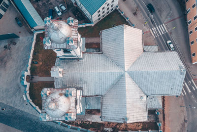 High angle view of buildings in city