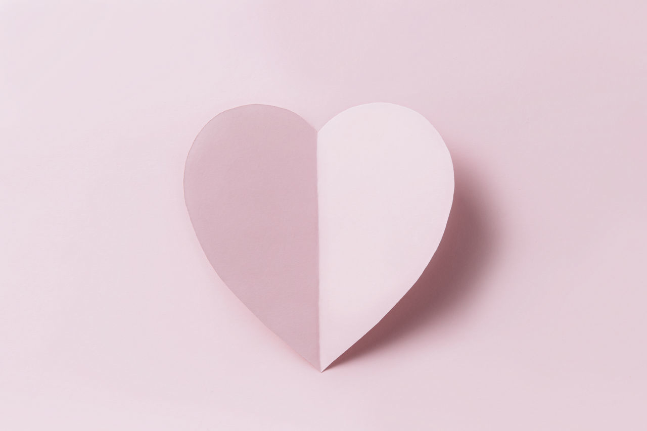 heart, heart shape, love, positive emotion, pink, emotion, valentine's day, romance, studio shot, paper, copy space, indoors, petal, creativity, close-up, lip, simplicity, single object, colored background, togetherness