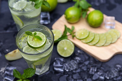 High angle view of drink on table