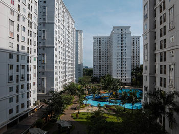 High angle view of buildings in city