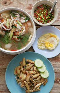 High angle view of food in plate on table