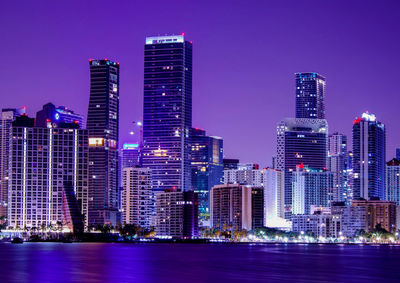 Illuminated buildings in city at night