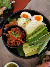 High angle view of food on table