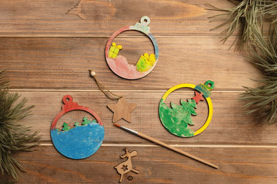 Directly above shot of christmas decoration on table