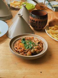 High angle view of food on table