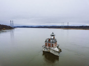 Scenic view of bay against sky