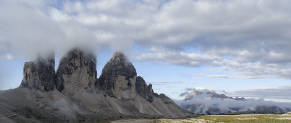 Panoramic view of snowcapped mountains against sky