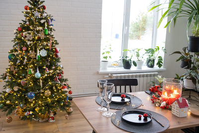 Christmas decorations on table