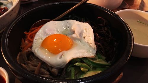 High angle view of breakfast served in bowl