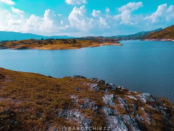 Scenic view of lake against sky