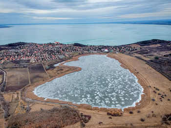 High angle view of beach against sky