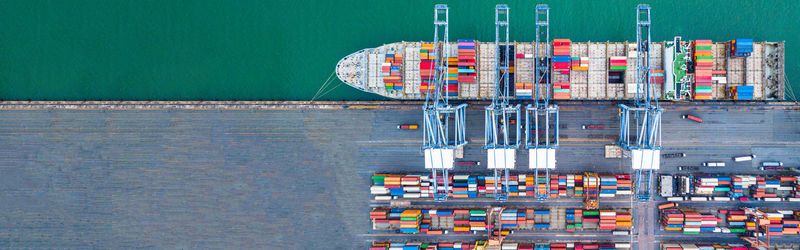 Directly above shot of cargo containers at harbor