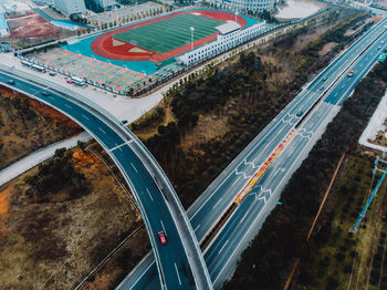 High angle view of highway in city